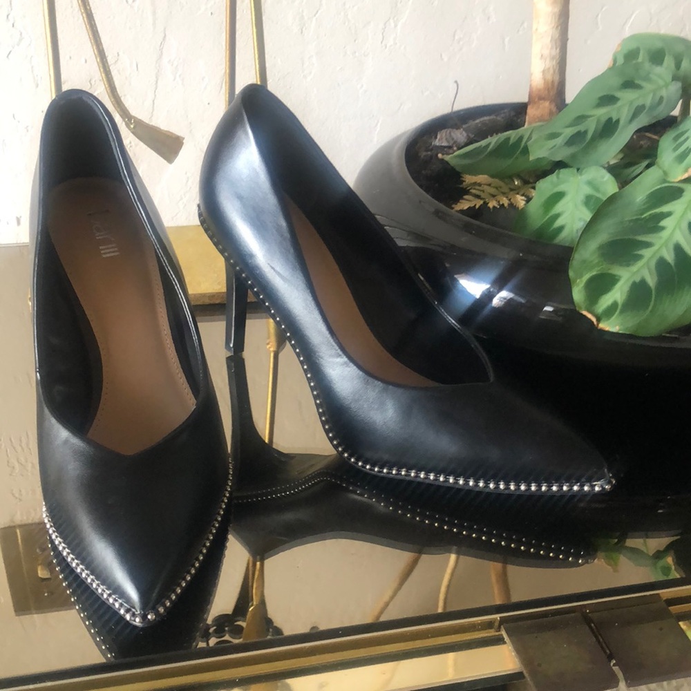 Size 9.50M Bar III Black Leather with silver studs, 4 in. Heels and never worn.